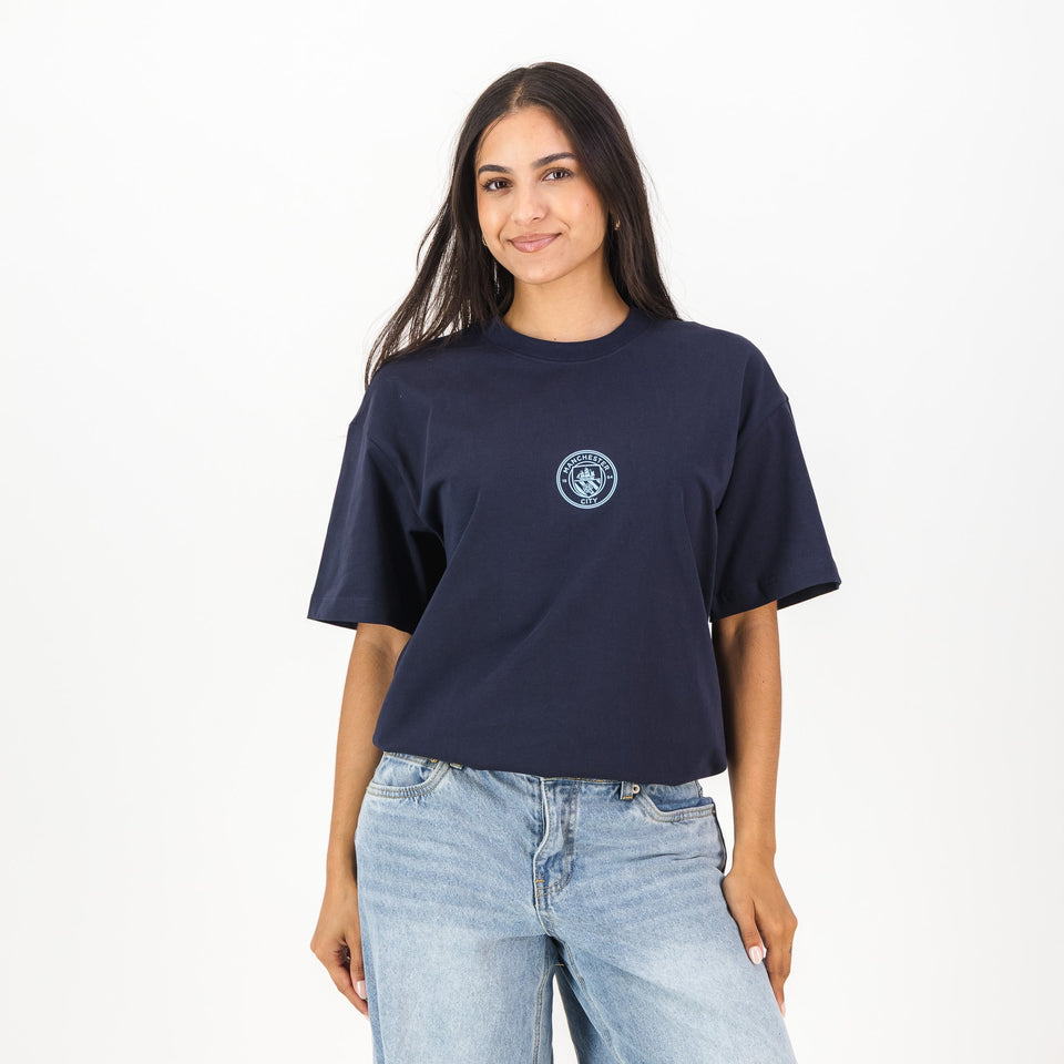 Manchester City Electric Crest Boxy Tee-Navy