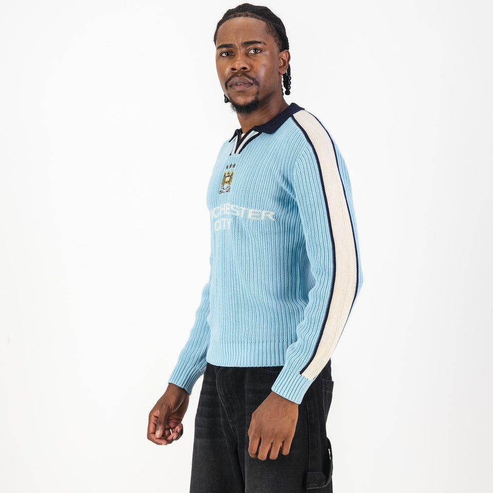 Manchester City Retro LS Knit Jersey-Sky Blue