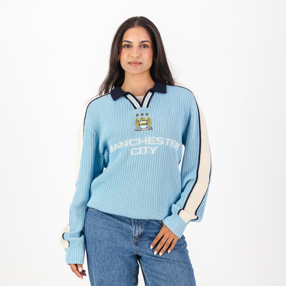Manchester City Retro LS Knit Jersey-Sky Blue