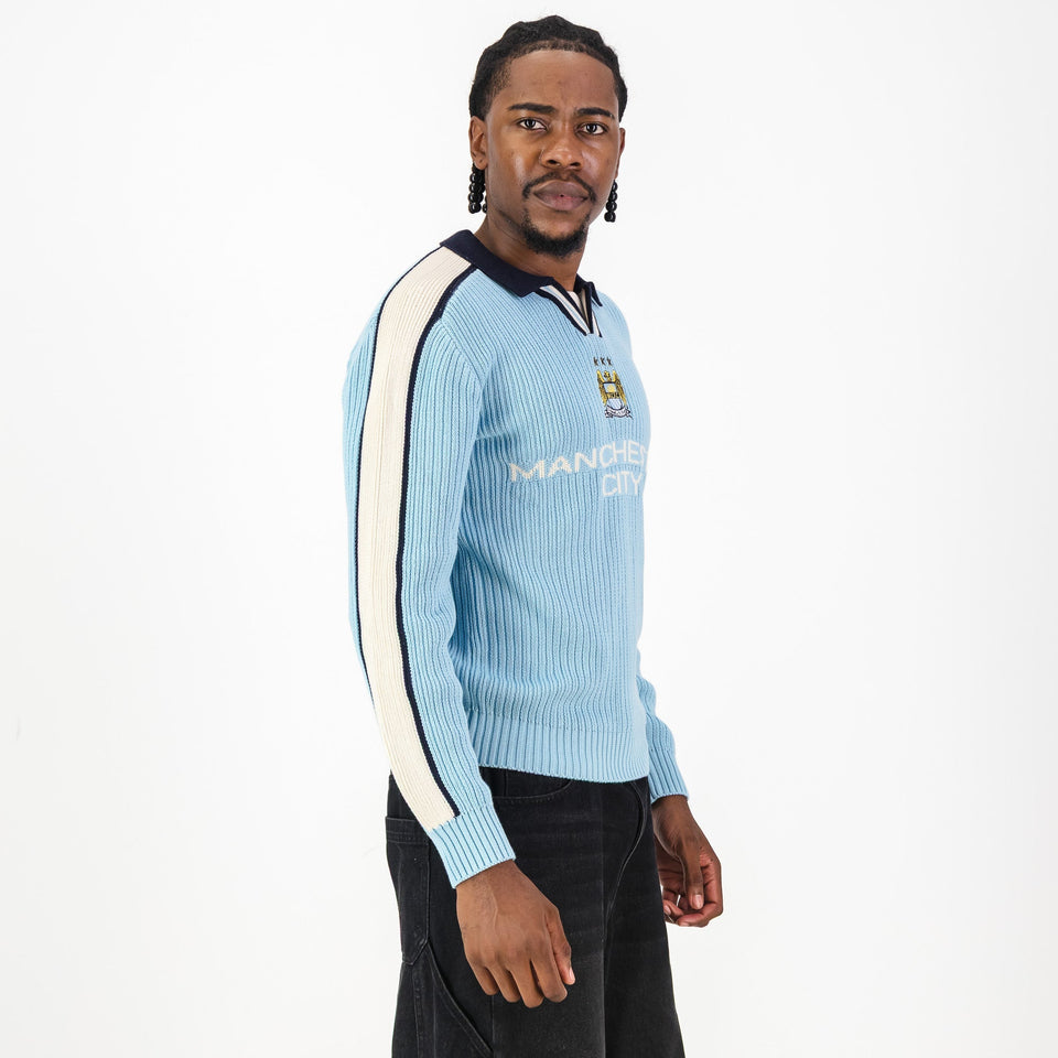 Manchester City Retro LS Knit Jersey-Sky Blue