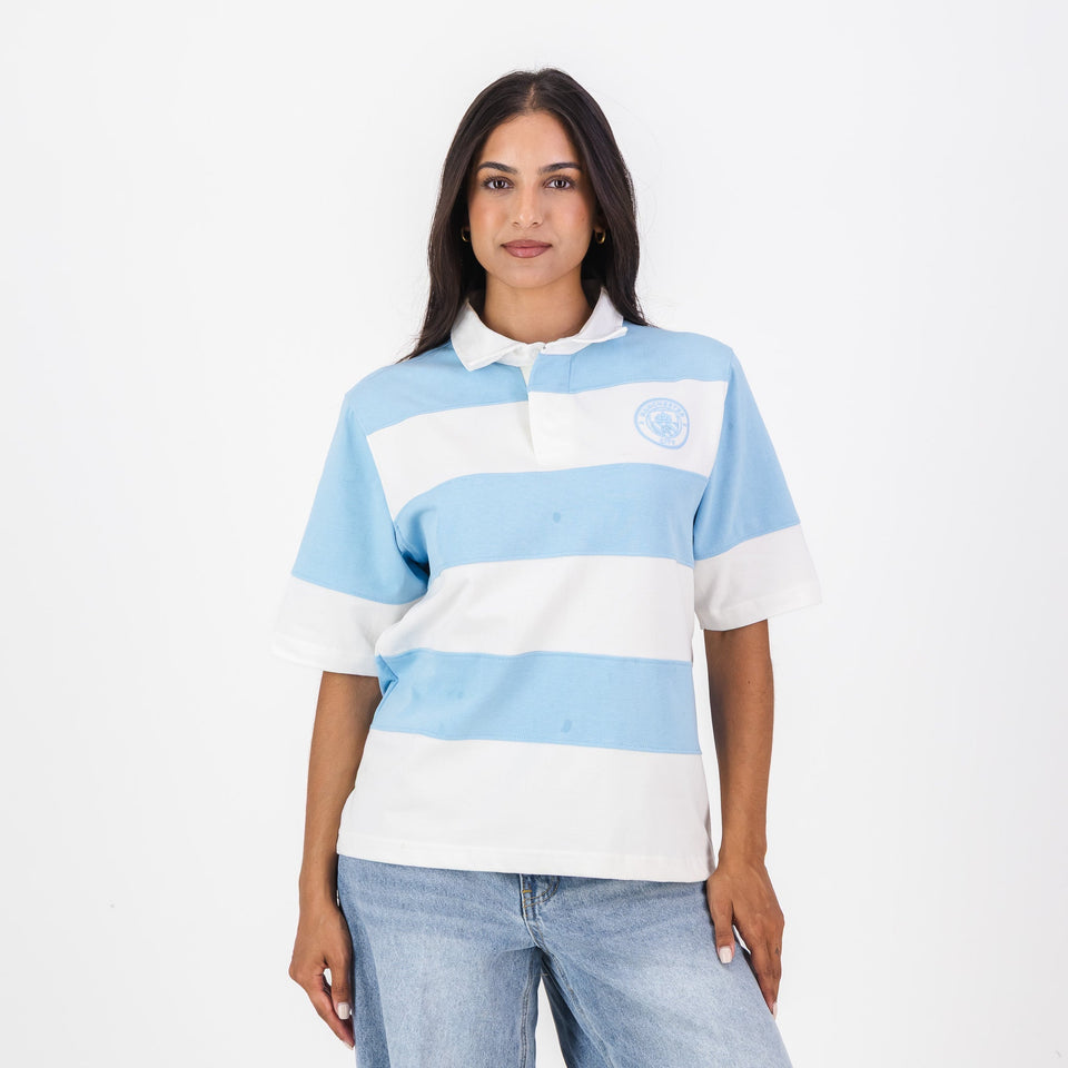 Manchester City Stripe  Rugby Polo-Sky Blue