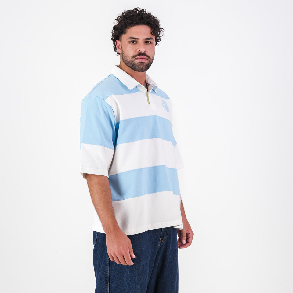 Manchester City Stripe  Rugby Polo-Sky Blue