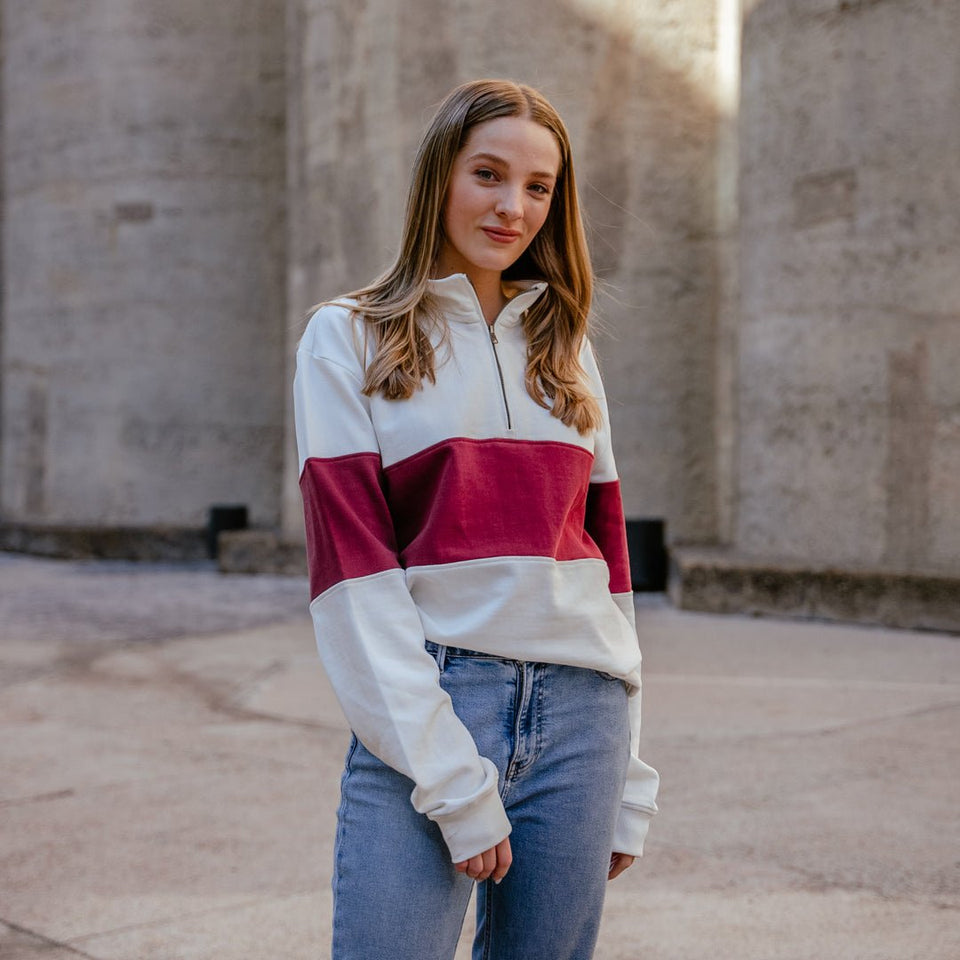 Old School Hoop Quarter Zip Sweat-Maroon