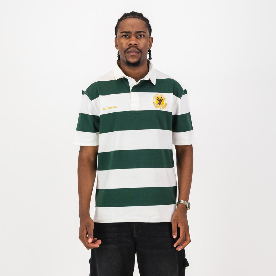 SA Supporters Men Tops SS Stripe Rugby Jersey- OS Green