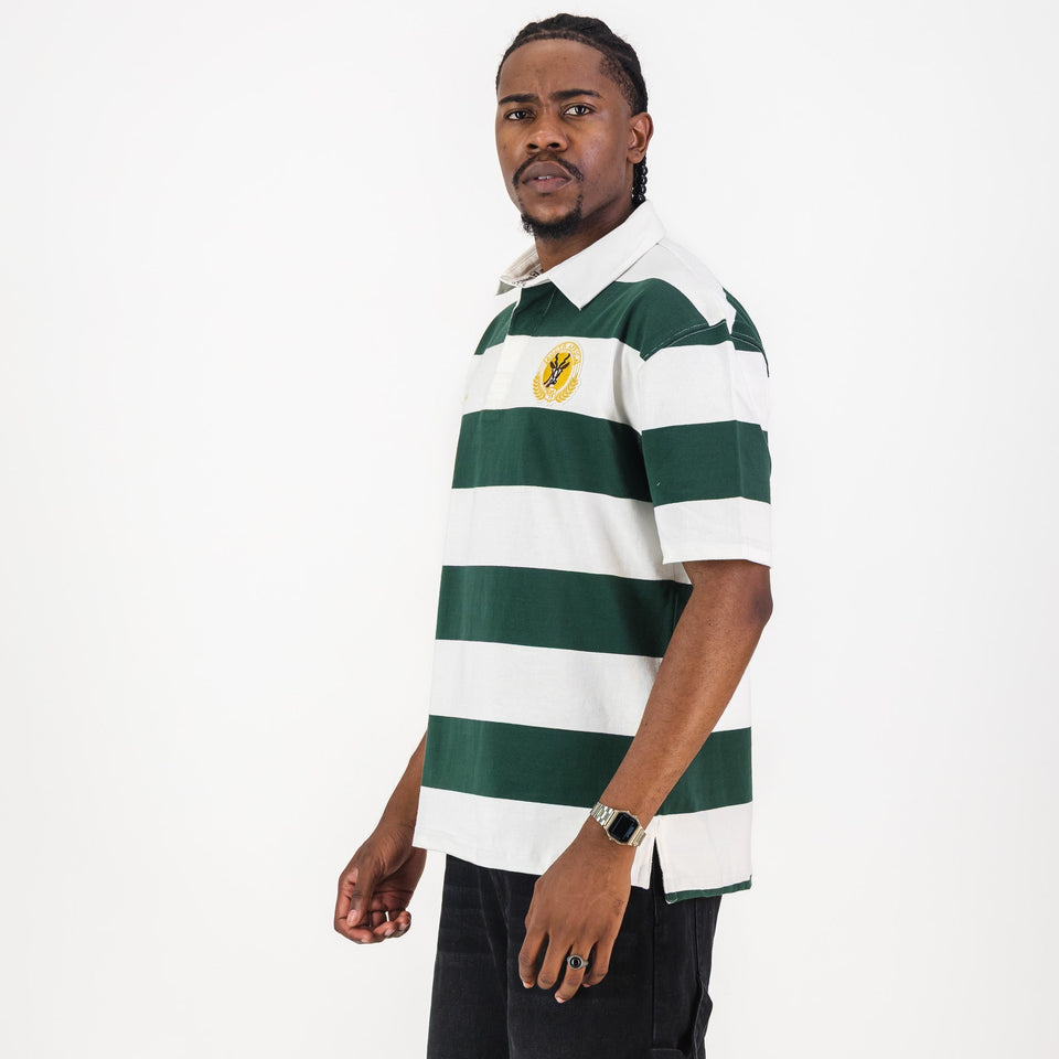 SA Supporters Men Tops SS Stripe Rugby Jersey- OS Green