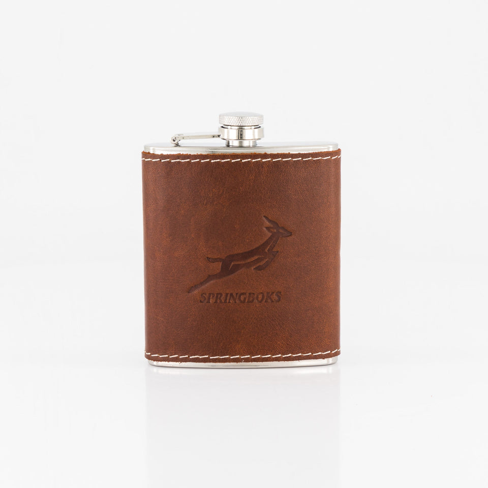Springboks Leather Hip Flask - Brown
