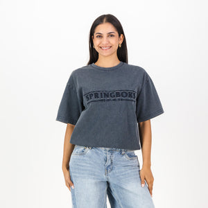 Springboks Four Wins Acid Wash Boxy Crew Tee-Navy