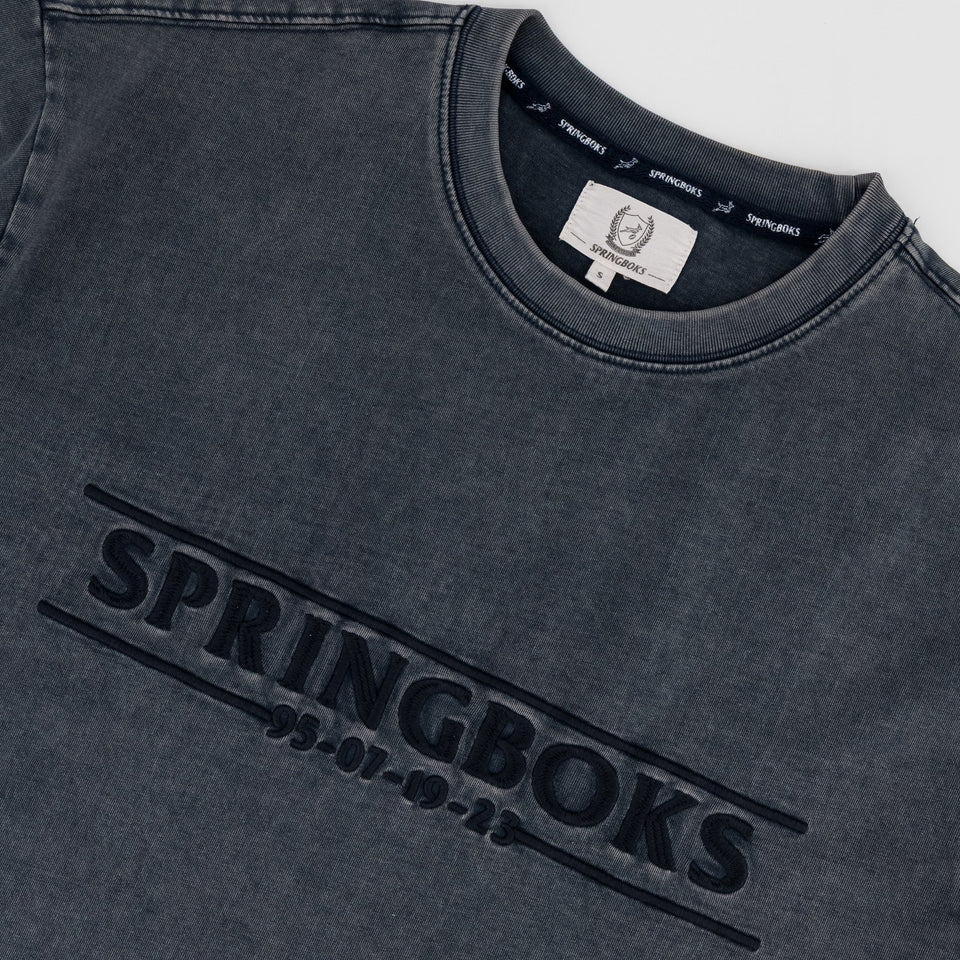 Springboks Four Wins Acid Wash Boxy Crew Tee-Navy