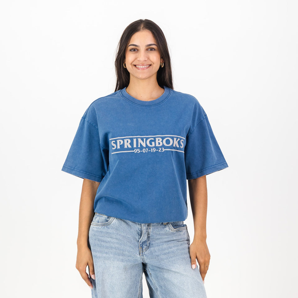 Springboks Four Wins Acid Wash Boxy Crew Tee-Skyway