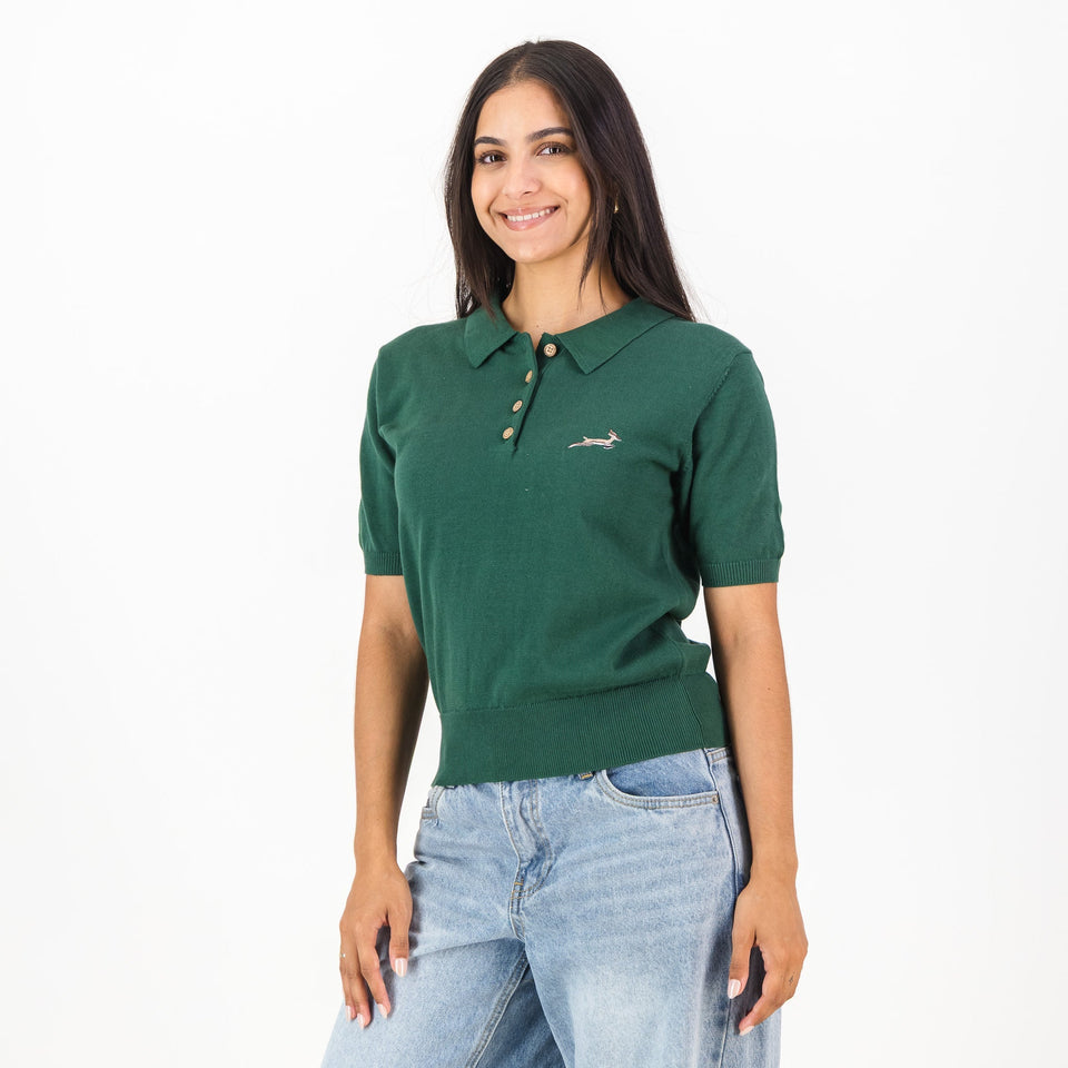Springboks Knitted SS Ladies Polo-OS Green