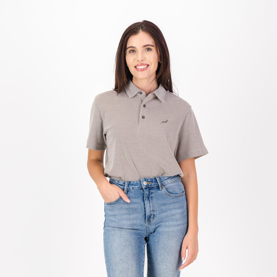 Springboks Pique Striper SS Polo - Tobacco Brown