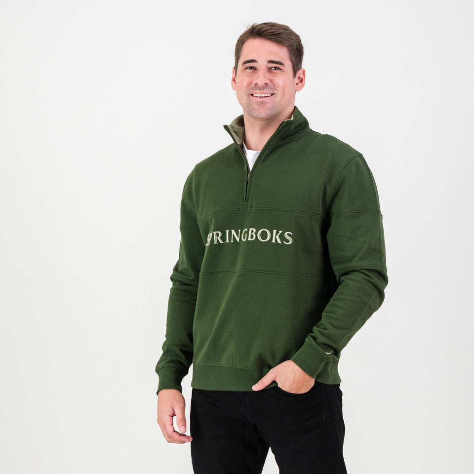Springboks Word Quarter Zip Sweat - Military Olive