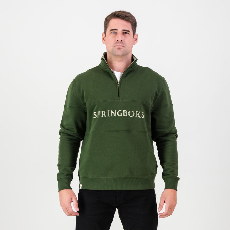 Springboks Word Quarter Zip Sweat - Military Olive